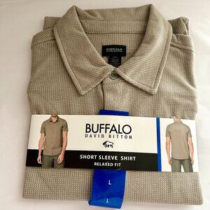 Buffalo Men's  Cotton Blend Woven Shirt Size L Tan Relax Fit Business Casual NEW